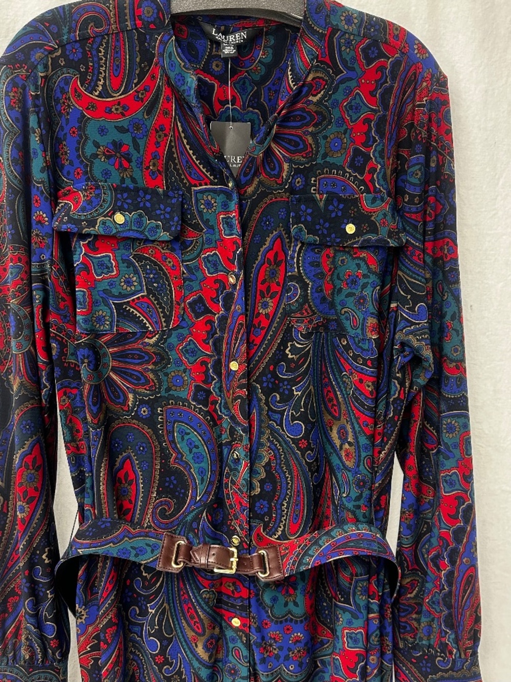 Lauren Ralph Lauren 1X Paisley Belted Midi Shirtdress NWT